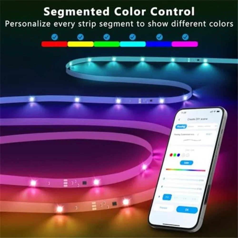 LED Strip Lights Smart IC Color Changing Music Sync Bedroom Home Decor 16 Foot